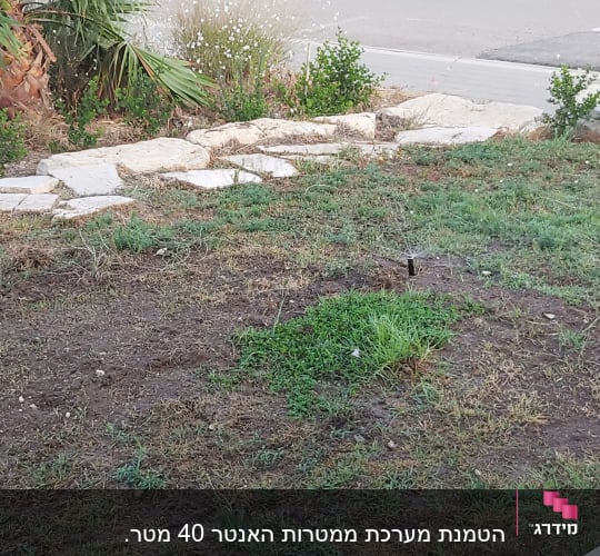 מדשאה עם מערכת השקיה ואבנים לגינון